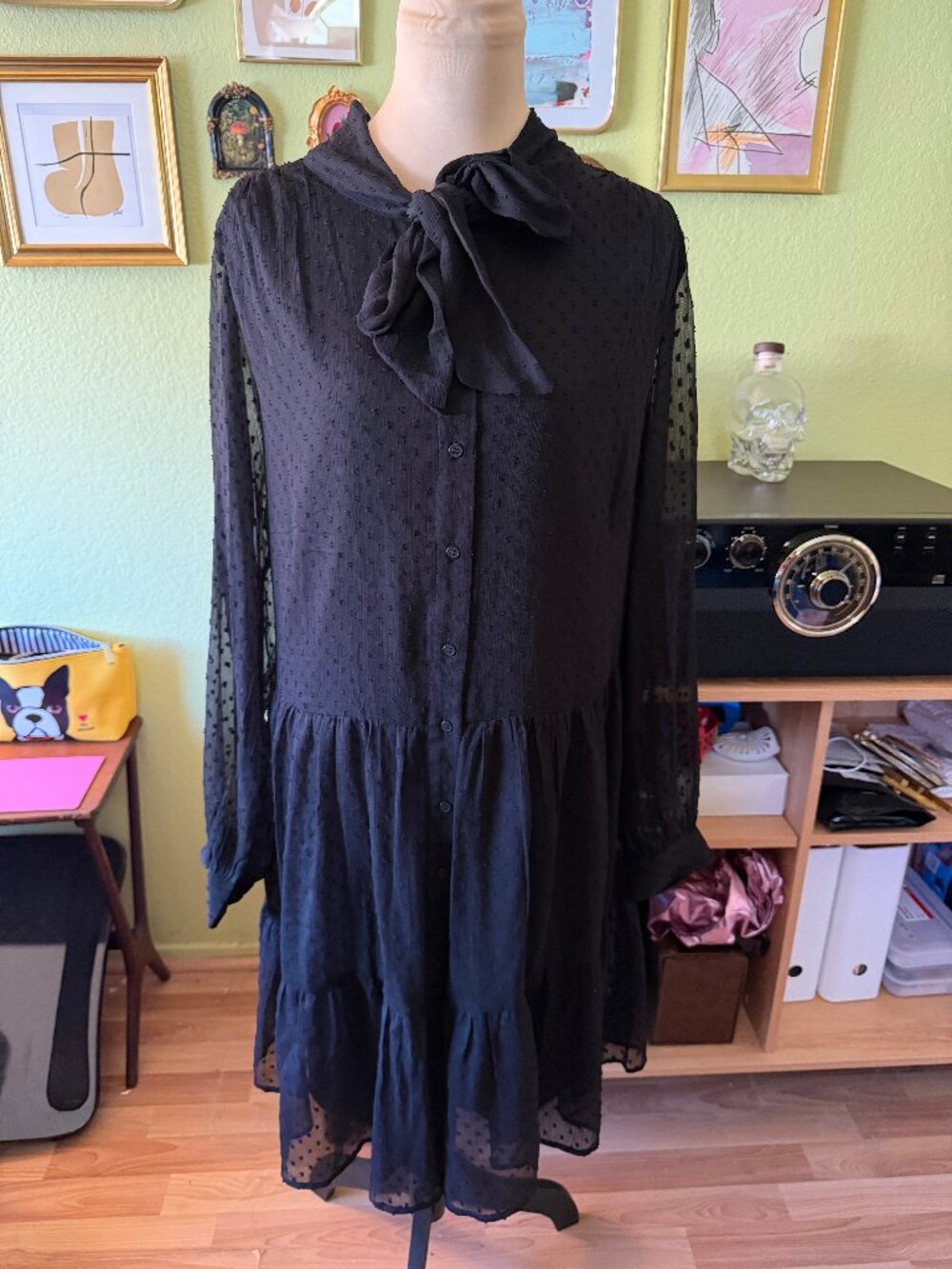 New Look Curves Long Sleeve Black Swiss Dot Shirt Dress - Size 18 NWT